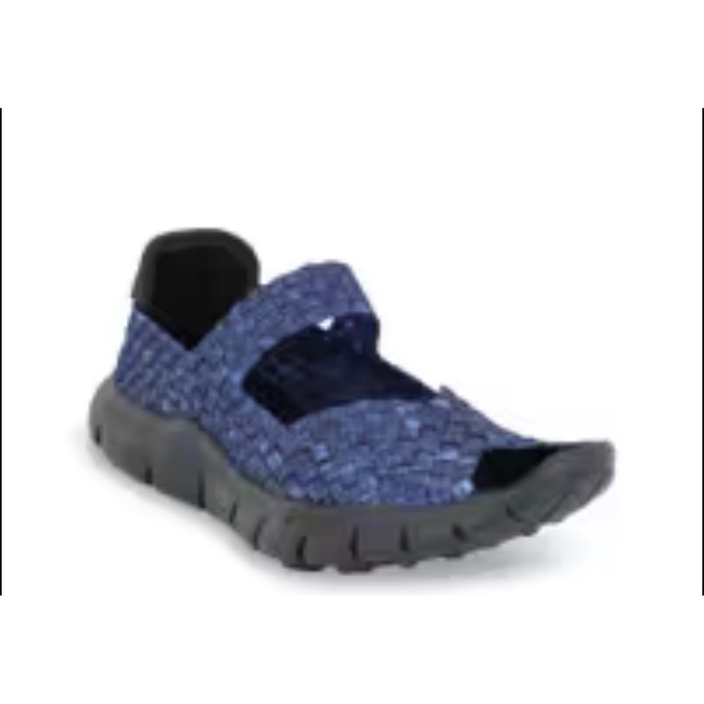Bernie Mev Comfi Mary Jane Flats Jeans Blue Woven Elastic Peep Toe Shoes Size 37